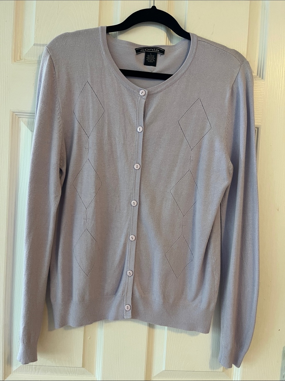 Sonia Lavender Button-Front Crewneck Cardigan